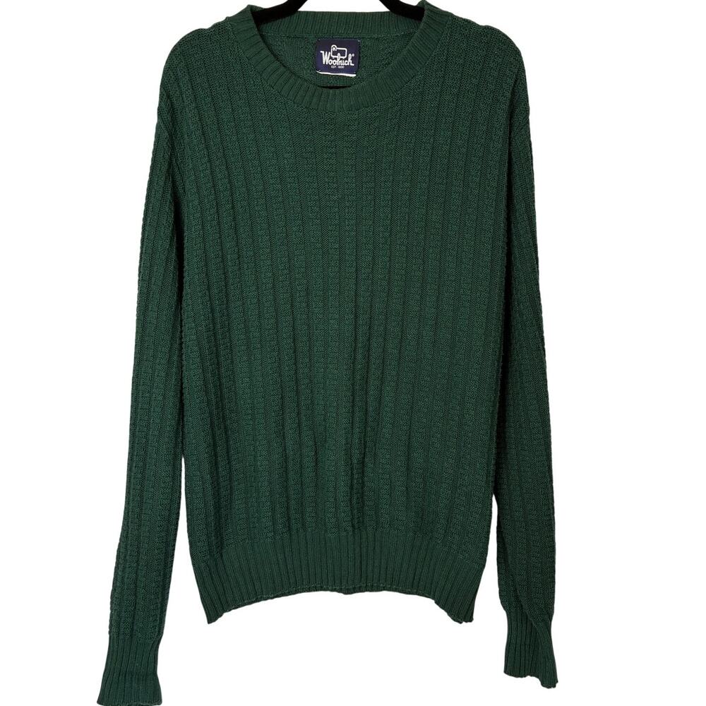Vintage Woolrich Sweater Men's XL Hunter Green Crewneck Ribbed Cable